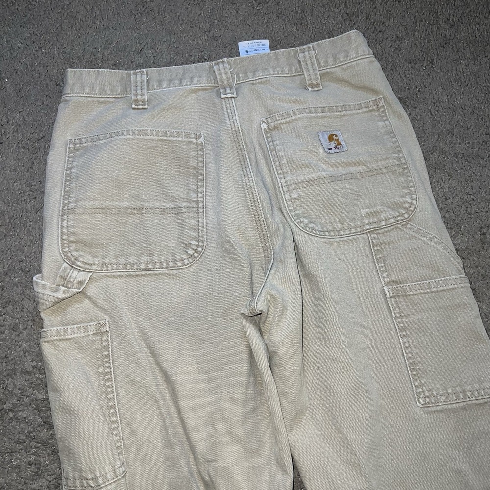 Carhartt B11 PTB Duck Carpenter Work Pants Beige Dungaree 32x36 USA VTG - Picture 4 of 8